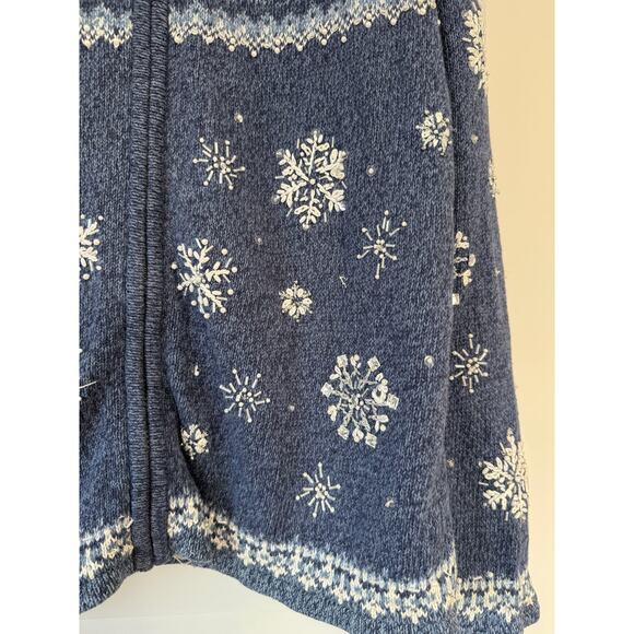 Caley St Clair L, Vintage Snowflake Zip Cardigan, Nordic Fair Isle Knit Blue - Picture 10 of 16